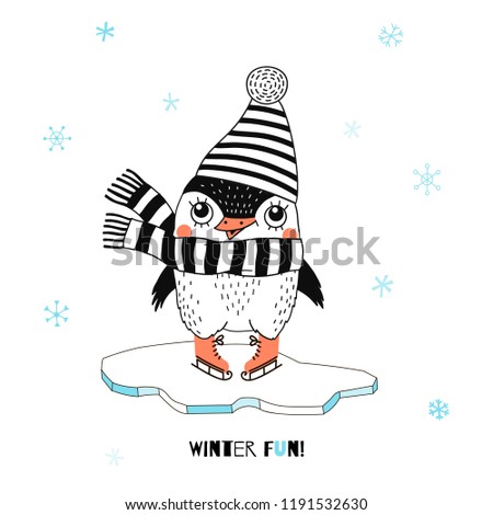 penguin boy on skates, funny animal character