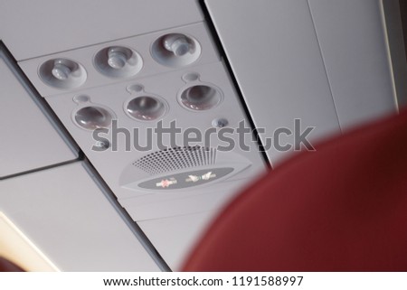 Overhead panel of an airbus aircraft with reading light, aircond and bell function