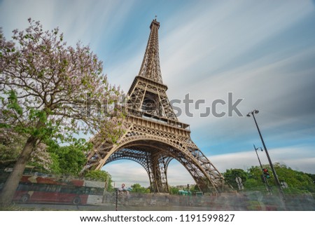 Worms eye ultra long exposure of Eiffel tower