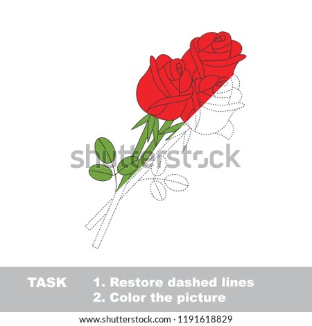 Red Three Rose Bouquet. Dot to dot educational game for kids.
