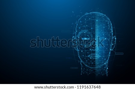 Biometric technology digital Face Scanning form lines, triangles and particle style design. Illustration vector Royalty-Free Stock Photo #1191637648