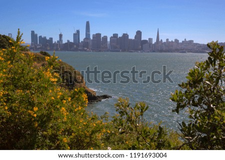 View of San Francisco City Downtown with blue sky from Treasure Island, California, USA
