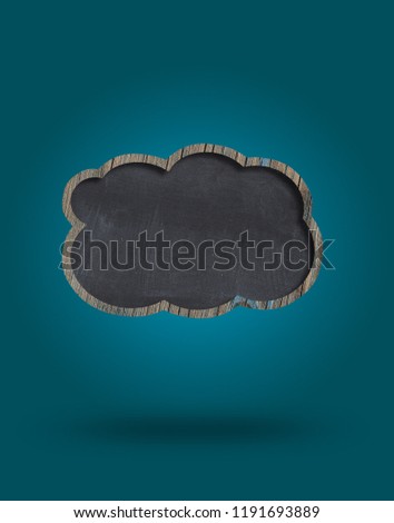 blank black signboard in the shape of a speech bubble  against a blue background