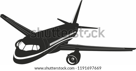 Sukhoi Superjet 100. SSJ 100. SuperJet 100 aircraft vector. Black and white vector airplane. Vector illustration. Royalty-Free Stock Photo #1191697669