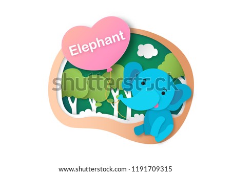 Alphabet Letter E-elephant,paper cut concept vector illustration