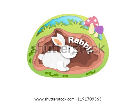 Alphabet Letter R-rabbit,paper cut concept vector illustration