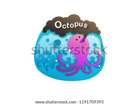Alphabet Letter O-octopus,paper cut concept vector illustration