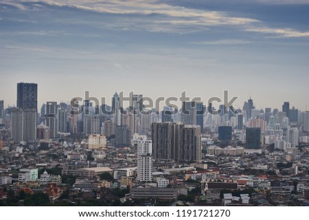 scenic of day time for cityscape building in metropolis and blue skyline