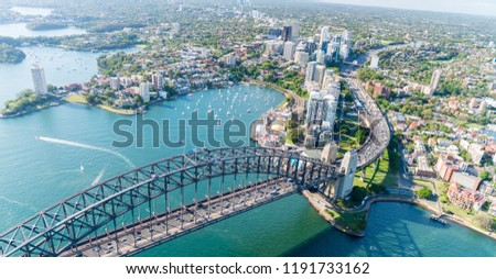 SYDNEY - NOVEMBER 10, 2015: Sydney Harbour aerial view. The city welcomes 10 million visitors every year.