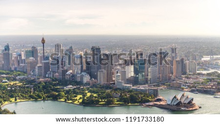 Sydney aerial skyline, Harbour area.