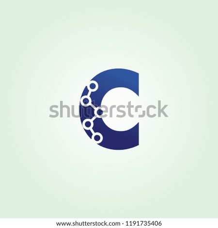 Letter C Technology Logo, Simple Icon With Network Shape design