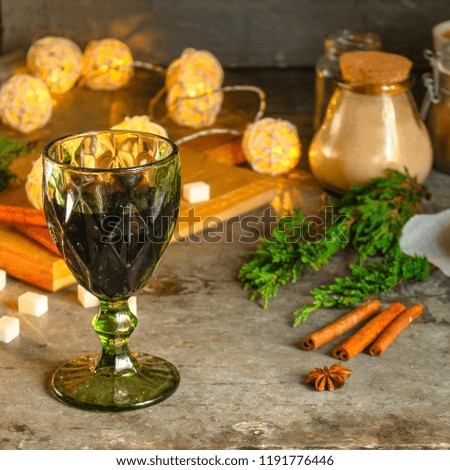 red wine in glasses, festive atmosphere. new Year. Top view. food background copy space

