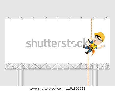 Visual drawing of cartoon at climber achievement in construction or Industrial maintenance working, concept health care and safety first, vector illustrator set 8