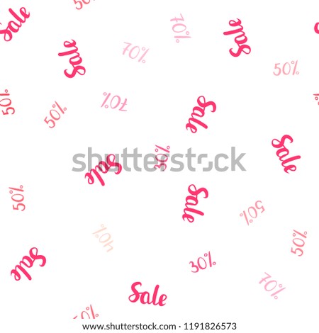 Light Red vector seamless layout with discount of 30%, 40%, 50%. Colored words of sales with gradient on white background. Design for business ads, commercials.