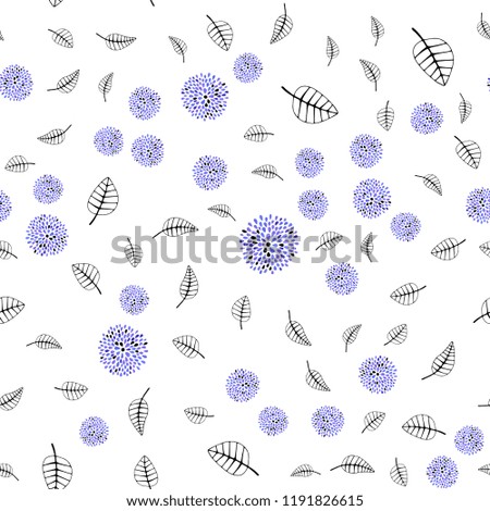 Light Purple vector seamless natural backdrop with leaves, flowers. Illustration with doodles on abstract template. Design for textile, fabric, wallpapers.