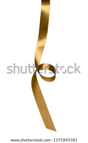 Shiny satin ribbon in brown color isolated on white background close up. Ribbon image for decoration design.
