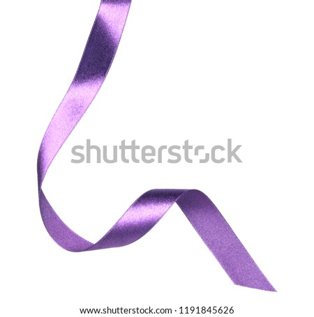 Shiny satin ribbon in lavender color isolated on white background close up. Ribbon image for decoration design.