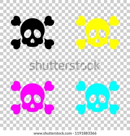 Skull and crossed bones. Simple icon. Colored set of cmyk icons on transparent background