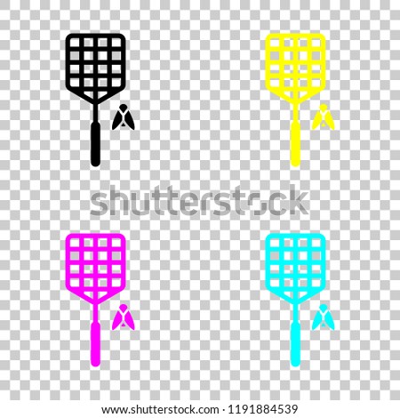Fly swatter and insect. Simple icon. Colored set of cmyk icons on transparent background