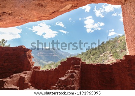 A view from within Manitou Cliff Dwellings an attraction close to Colorado Springs and Manitou Springs, Colorado, USA. Royalty-Free Stock Photo #1191965095
