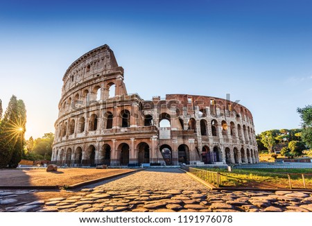 Rome, Italy. The Colosseum or Coliseum at sunrise. Royalty-Free Stock Photo #1191976078