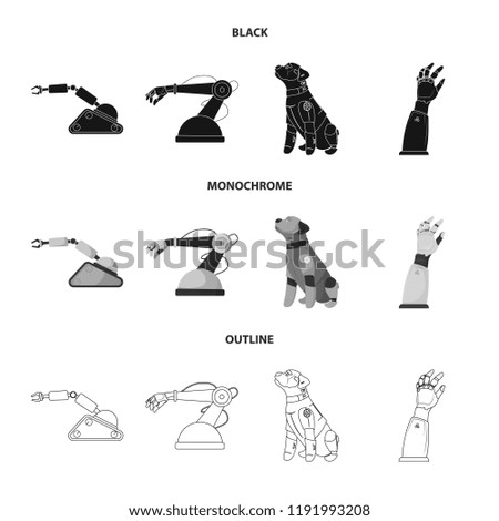 Vector design of robot and factory symbol. Collection of robot and space stock symbol for web.