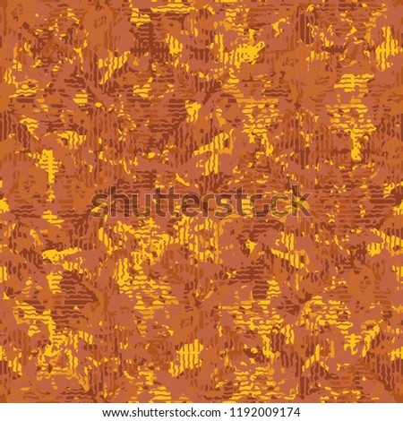 Seamless rusty camouflage on a background of rhombuses which are depicted by wavy lines.
