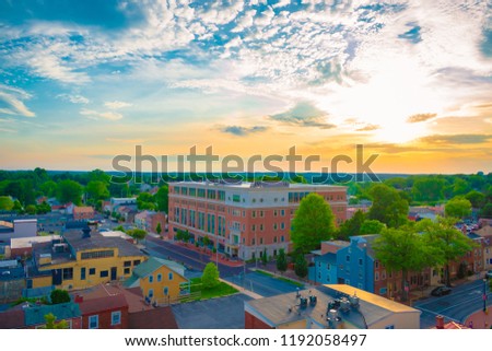 panorama of suburban area and aerial view with colorful sunset sky on sunny day in Summer - West Chester , USA Royalty-Free Stock Photo #1192058497