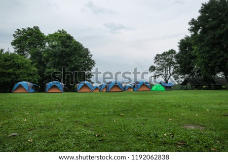 Area camping tents in  the  of rainy season in national park,travel thailand