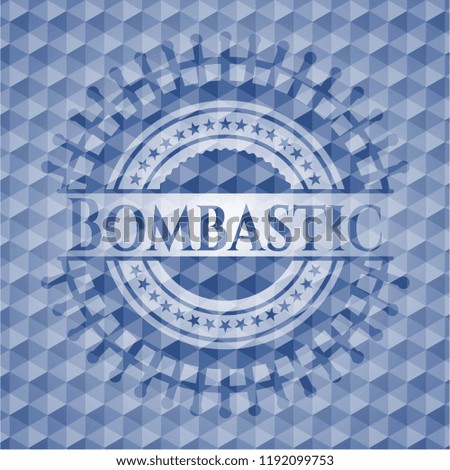 Bombastic blue badge with geometric pattern background.