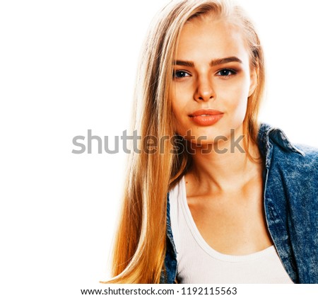 young blond woman on white backgroung gesture thumbs up, isolate