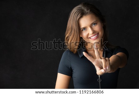 model smiling and showing a gesture Royalty-Free Stock Photo #1192166806
