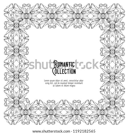 Floral pattern in art nouveau style, vintage, old, retro style. Template for invitation, greeting card banner, gift voucher with place for text. Outline hand drawing vector illustration.