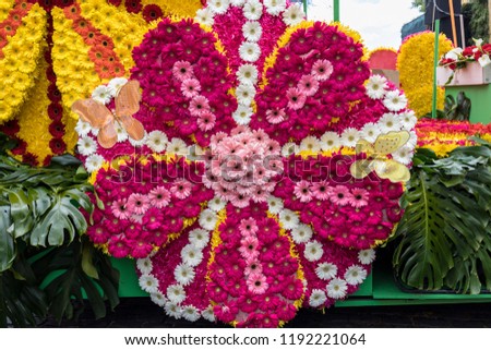 Funchal; Madeira; Portugal - April 22; 2018: Floral float at the Madeira Flower Festival Parade, Funchal, Madeira, Portugal Royalty-Free Stock Photo #1192221064
