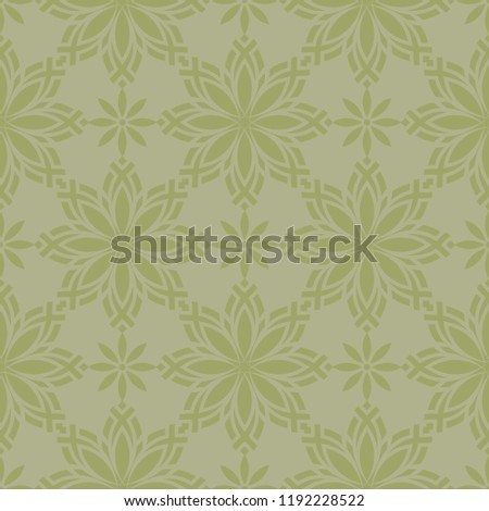 Olive green floral ornamental design. Seamless pattern for textile and wallpapers