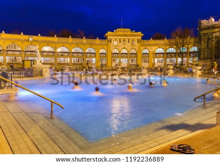 Szechnyi thermal bath spa in Budapest Hungary - travel background Royalty-Free Stock Photo #1192236889