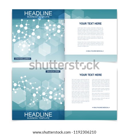 Scientific templates square brochure, magazine, leaflet , flyer, cover, booklet, annual report. Scientific concept for medical, technology, chemistry Structure molecule and communication Dna atom