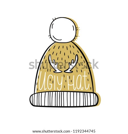 Ugly hat. Vector illustration in hand-drawn style. Christmas background