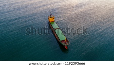 Aerial view from drone, transportation ship in the Black sea