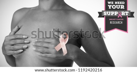 Breast cancer awareness message against woman for breast cancer awareness with ribbon