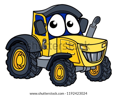 Farm tractor vehicle cartoon character mascot illustration