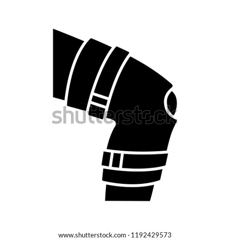 Knee brace glyph icon. Adjustable leg orthosis. Silhouette symbol. Orthopedic knee joint bandage. Arthritis, muscle sprain treatment, injury recovery, joint pain relief. Vector isolated illustration
