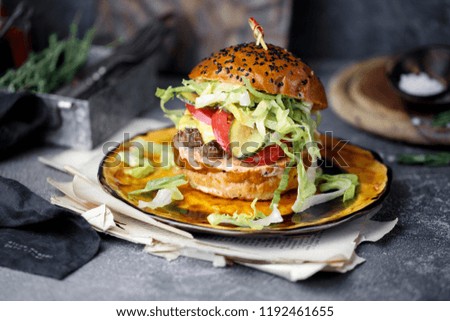 Delicious hamburger with meat