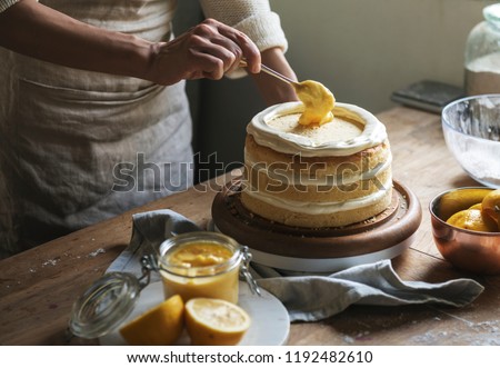 Layered cake food photography recipe idea Royalty-Free Stock Photo #1192482610