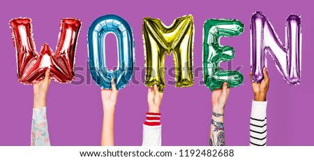 Hands showing women balloons word