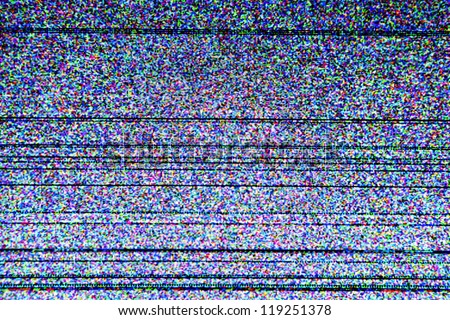 Television screen with static noise caused by bad signal reception Royalty-Free Stock Photo #119251378
