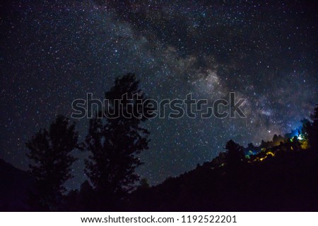 beautiful milkyway on a night sky, Long exposure photograph, with grains