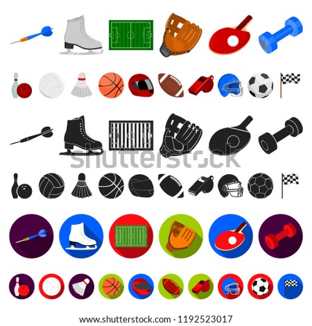 Different kinds of sports cartoon icons in set collection for design. Sport equipment vector symbol stock web illustration.