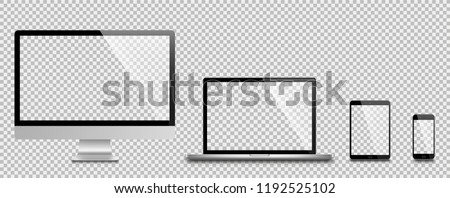 Realistic set of monitor, laptop, tablet, smartphone - Stock Vector illustration Royalty-Free Stock Photo #1192525102