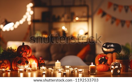 interior of the house decorated with holiday of a halloween
